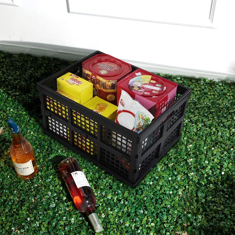 Saedy Black Stacking Milk Crates, 34-Quart Collapsible Container Bins, 2 Packs - Image 4